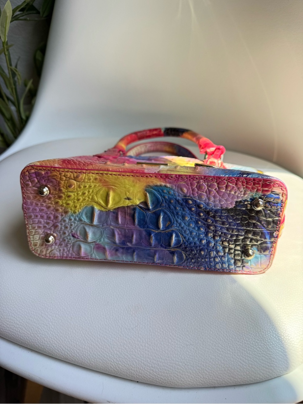 Brahmin Rainbow Croc-Embossed Satchel - Pink, Blue, Yellow, Red - Picture 3 of 13